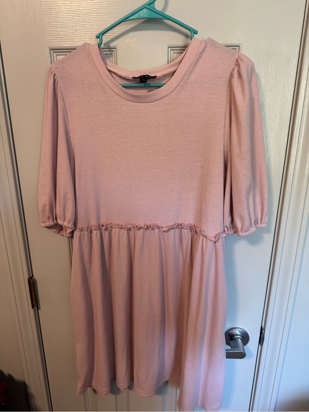 As U Wish Light Pink Puff Sleeve Knit Dress